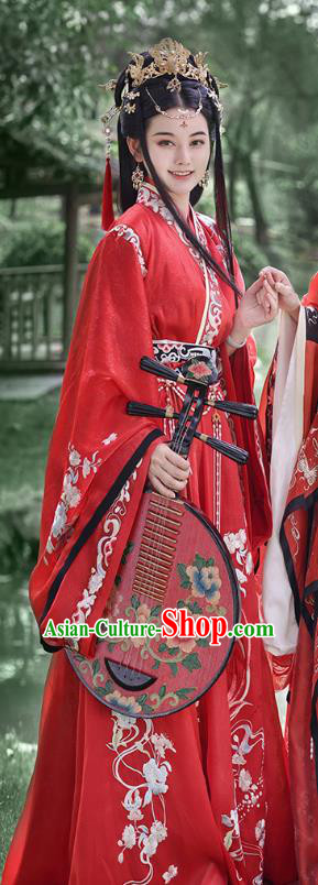 China Traditional Wedding Red Hanfu Dress Jin Dynasty Embroidered Costume Ancient Court Beauty Historical Clothing