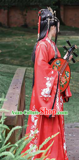 China Traditional Wedding Red Hanfu Dress Jin Dynasty Embroidered Costume Ancient Court Beauty Historical Clothing