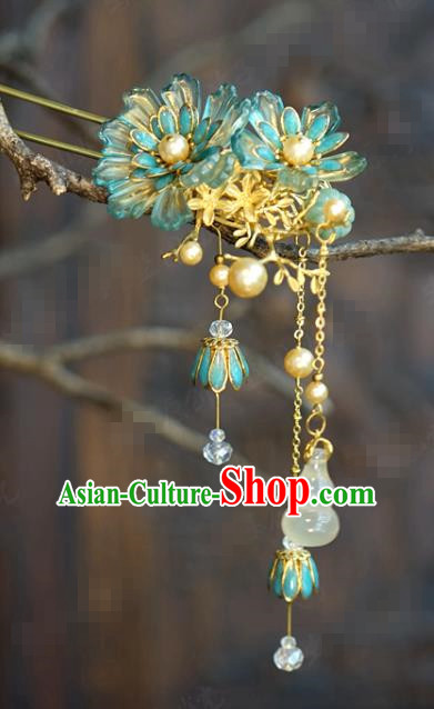 China Traditional Jade Gourd Tassel Hair Stick Wedding Xiuhe Suit Hair Accessories Bride Lotus Hairpin