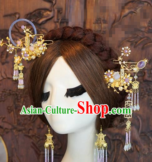 China Traditional Wedding Hair Accessories Ancient Bride Hairpins and Earrings Complete Set