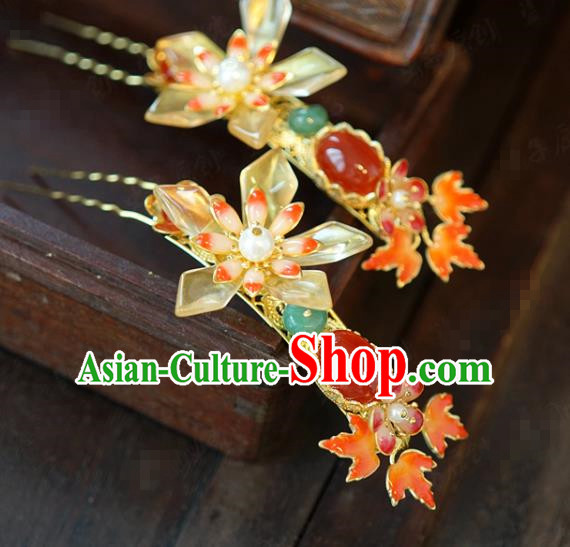 China Traditional Bride Agate Hairpin Xiuhe Suit Hair Accessories Wedding Lotus Gems Hair Stick