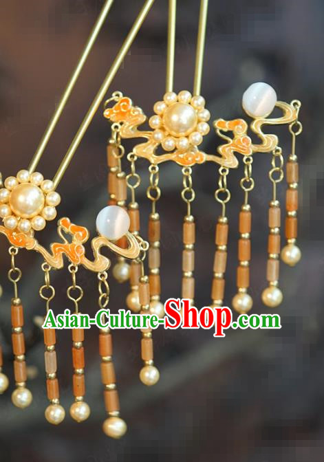 China Traditional Wedding Golden Plum Hair Sticks Ancient Bride Tassel Hairpins Full Set