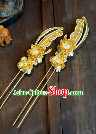 China Traditional Golden Hairpin Xiuhe Suit Hair Accessories Wedding Bride Hair Sticks