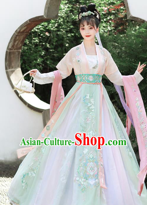 China Song Dynasty Palace Lady Embroidered Dress Ancient Princess Apparels Traditional Hanfu Clothing