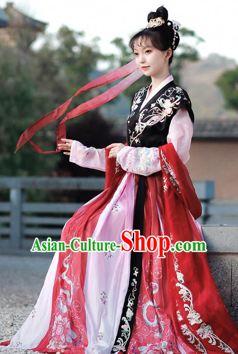 China Tang Dynasty Court Lady Embroidered Dress Traditional Hanfu Clothing Ancient Palace Woman Costumes Full Set