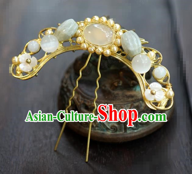 China Ancient Princess Gems Hair Stick Traditional Xiuhe Suit Hair Jewelry Accessories Court Pearls Jade Hairpin