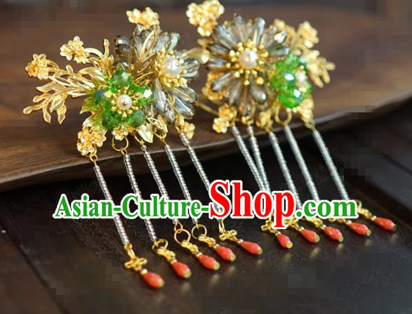 China Traditional Xiuhe Suit Hair Accessories Ancient Bride Green Bead Plum Hairpins Wedding Jewelry Adornment