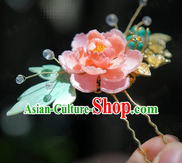 China Ancient Wedding Hair Stick Traditional Xiuhe Suit Hair Jewelry Accessories Hanfu Pink Peony Hairpin