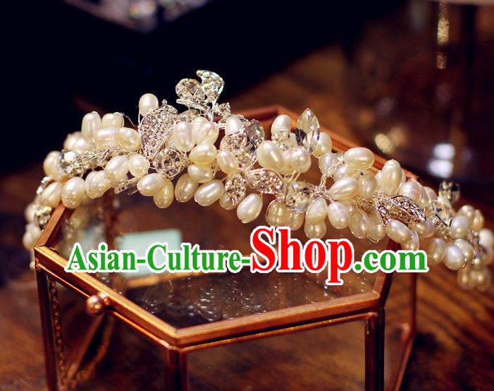 Baroque Retro Royal Crown European Wedding Bride Hair Accessories Princess Pearls Hair Clasp