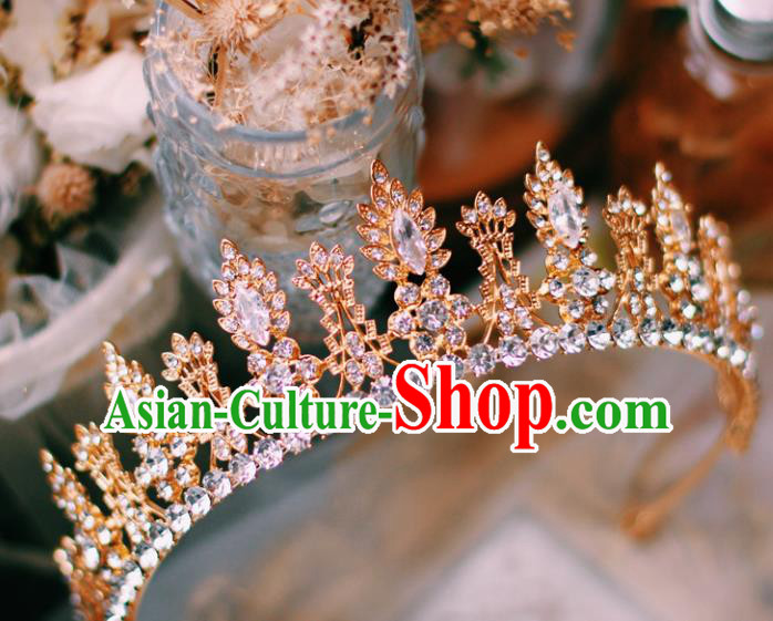 Handmade Court Retro Royal Crown Hair Accessories Baroque Bride Headwear European Wedding Golden Hair Clasp