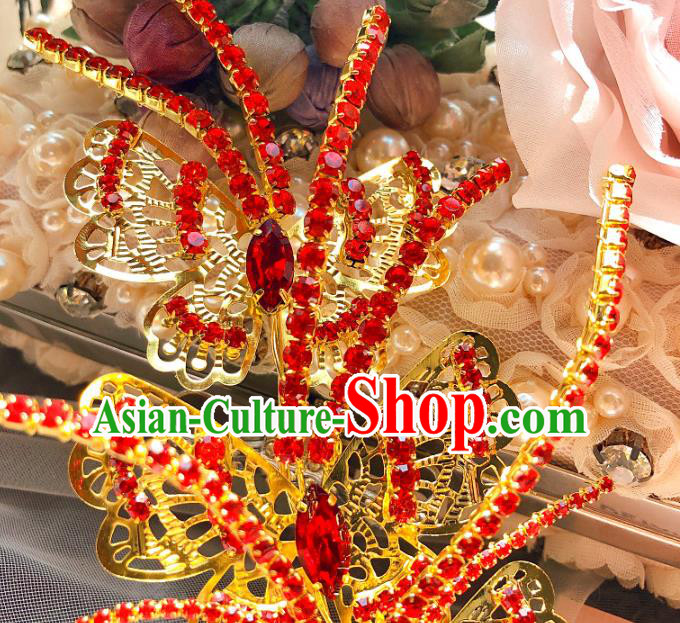 Chinese Bride Golden Butterfly Hair Comb Ancient Wedding Jewelry Accessories Traditional Hairpin