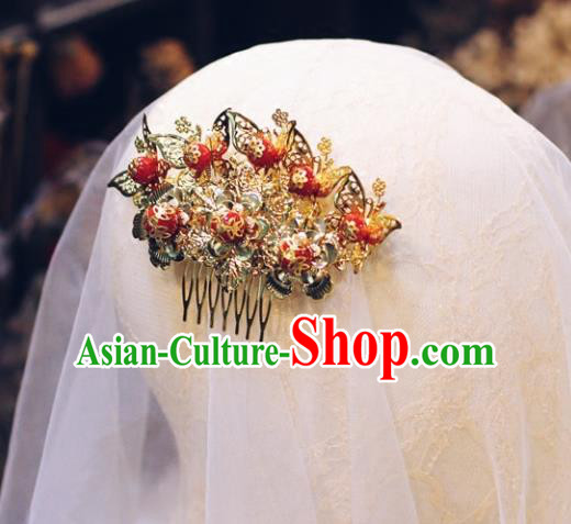 Chinese Ancient Wedding Jewelry Accessories Traditional Hairpin Bride Golden Butterfly Hair Comb