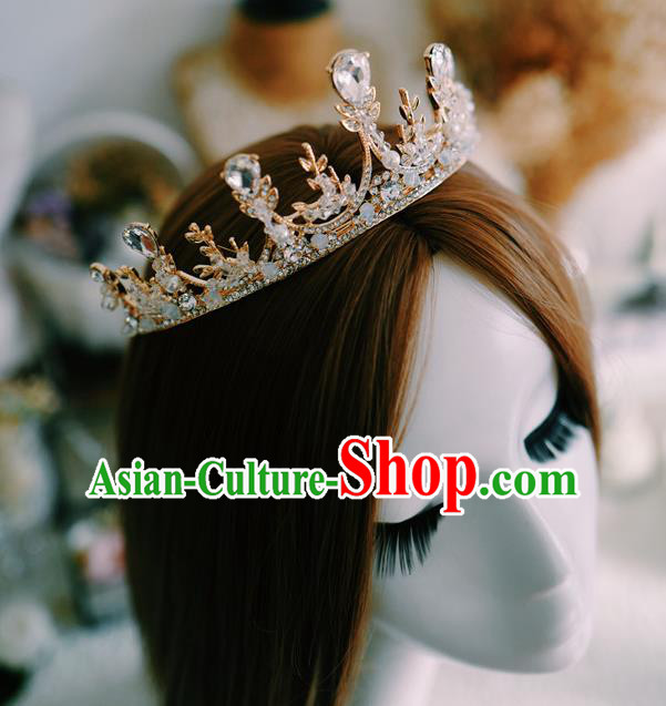 Handmade Baroque Style Beads Golden Royal Crown European Court Princess Headwear Wedding Crystal Hair Clasp