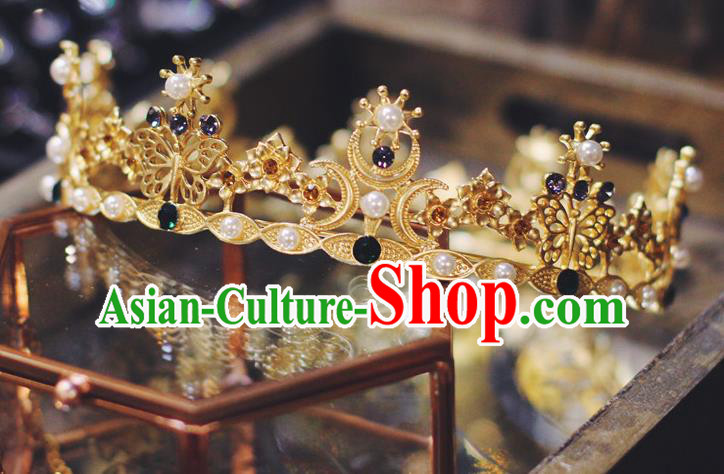 European Court Princess Headwear Wedding Hair Clasp Handmade Baroque Golden Round Royal Crown