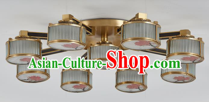 Chinese Traditional Printing Brass Ceiling Lamp Handmade Classical Enamel Lanterns