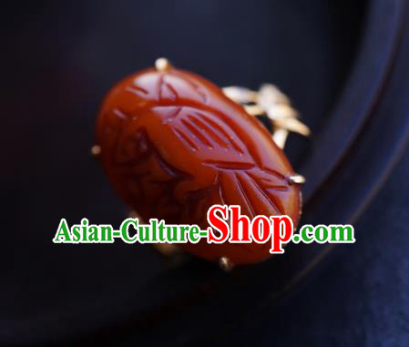 Chinese Traditional Carving Beeswax Ring Ancient Wedding Jewelry Accessories