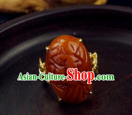 Chinese Traditional Carving Beeswax Ring Ancient Wedding Jewelry Accessories