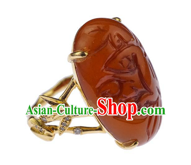 Chinese Traditional Carving Beeswax Ring Ancient Wedding Jewelry Accessories