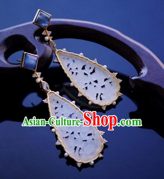 Top Grade Chinese Jade Accessories Classical Court Earrings Traditional Handmade Ear Jewelry