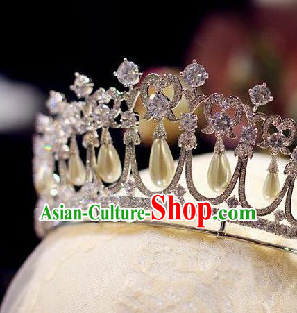 Handmade European Princess Headwear Baroque Bride Wedding Pearls Royal Crown Crystal Jewelry Accessories