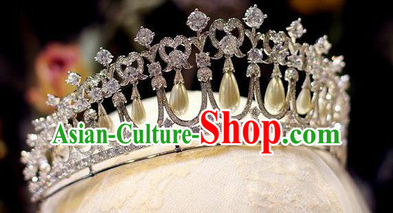 Handmade European Princess Headwear Baroque Bride Wedding Pearls Royal Crown Crystal Jewelry Accessories