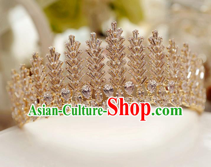 Handmade European Crystal Jewelry Accessories Princess Headwear Baroque Bride Wedding Golden Royal Crown