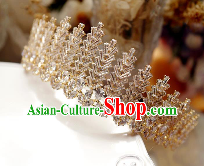 Handmade European Crystal Jewelry Accessories Princess Headwear Baroque Bride Wedding Golden Royal Crown