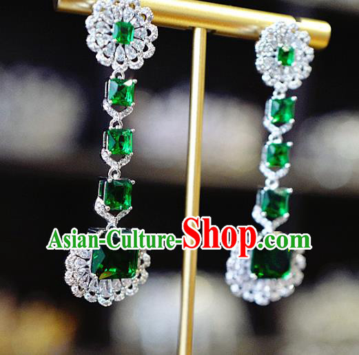 Top Grade Baroque Bride Green Crystal Ear Jewelry European Zircon Accessories Earrings
