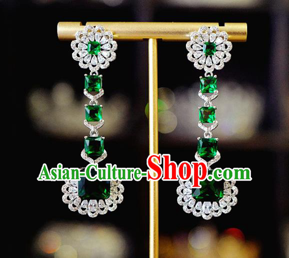 Top Grade Baroque Bride Green Crystal Ear Jewelry European Zircon Accessories Earrings