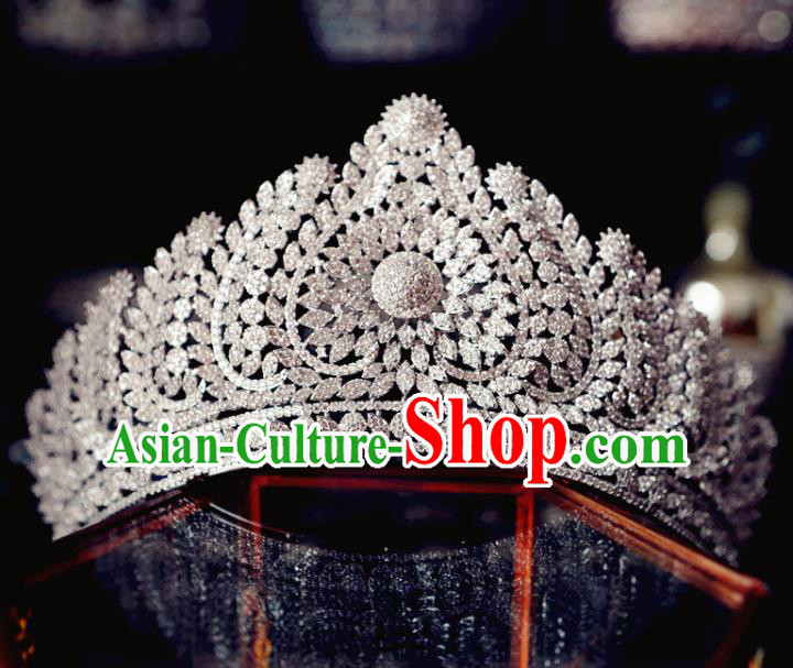 Handmade Women Zircon Royal Crown Baroque Bride Wedding Jewelry Accessories European Queen Retro Headwear