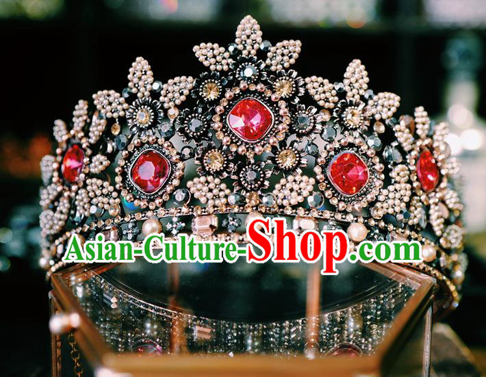 Top Bride Red Crystal Headwear European Wedding Jewelry Accessories Baroque Queen Black Royal Crown