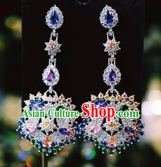 Top Grade Baroque Colorful Crystal Ear Jewelry European Wedding Accessories Zircon Earrings