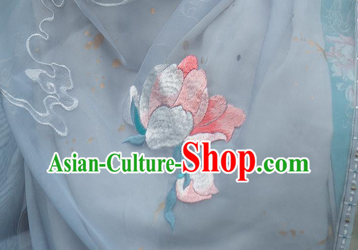 China Ancient Female Swordsman Costume Traditional Jin Dynasty Young Woman Embroidered Clothing Blue Hanfu Dress Outfits