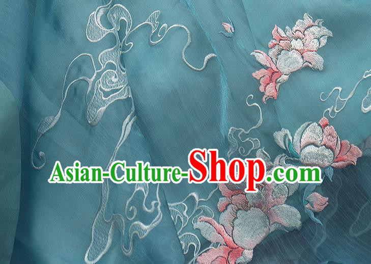China Ancient Female Swordsman Costume Traditional Jin Dynasty Young Woman Embroidered Clothing Blue Hanfu Dress Outfits