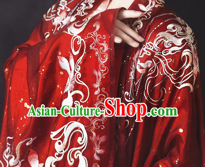 Traditional China Tang Dynasty Wedding Clothing Ancient Royal Princess Embroidered Red Costumes Complete Set