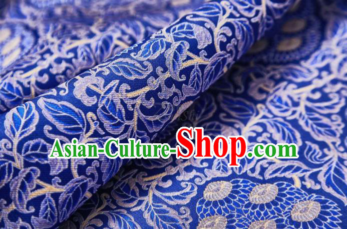 Chinese Classical Lotus Pattern Design Royalblue Song Brocade Fabric Asian Traditional Silk Material