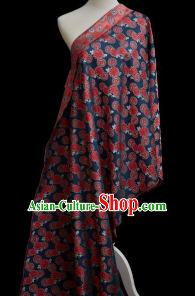 Chinese Classical Sunflowers Pattern Design Navy Song Brocade Fabric Asian Traditional Silk Material