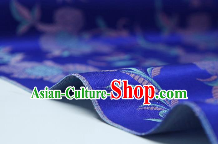 Chinese Classical Flowers Pattern Design Royalblue Song Brocade Fabric Asian Traditional Silk Material