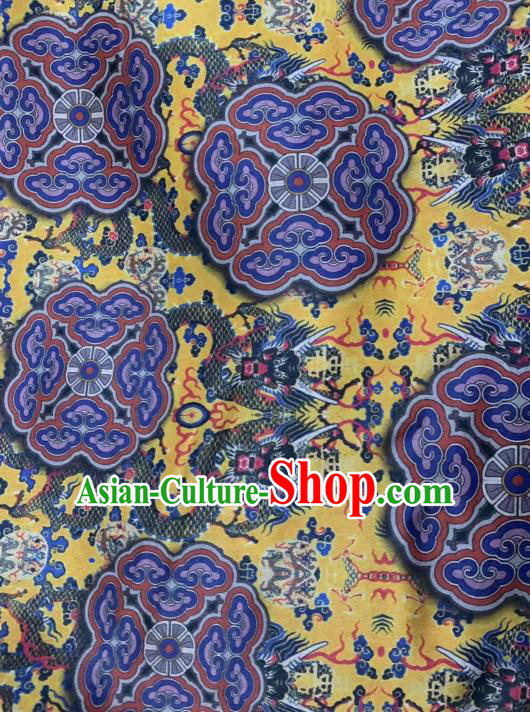 Chinese Classical Cloud Dragon Pattern Design Yellow Gambiered Guangdong Gauze Fabric Asian Traditional Cheongsam Silk Material
