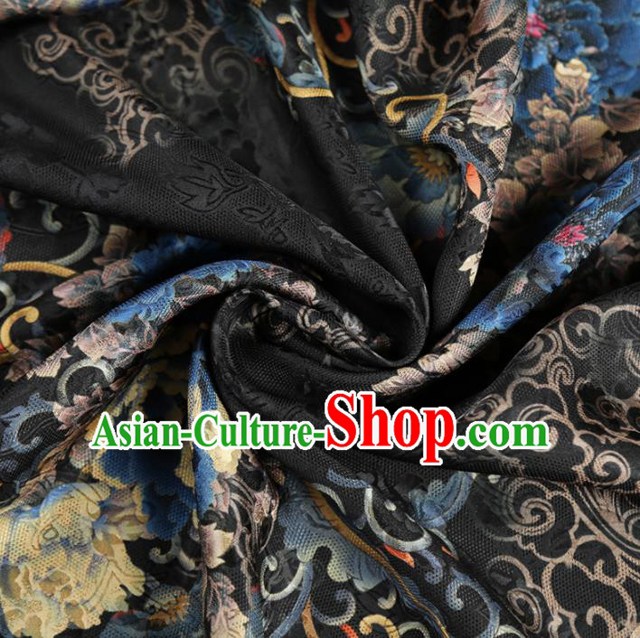 Chinese Classical Peony Pattern Design Black Mulberry Silk Fabric Asian Traditional Cheongsam Silk Material