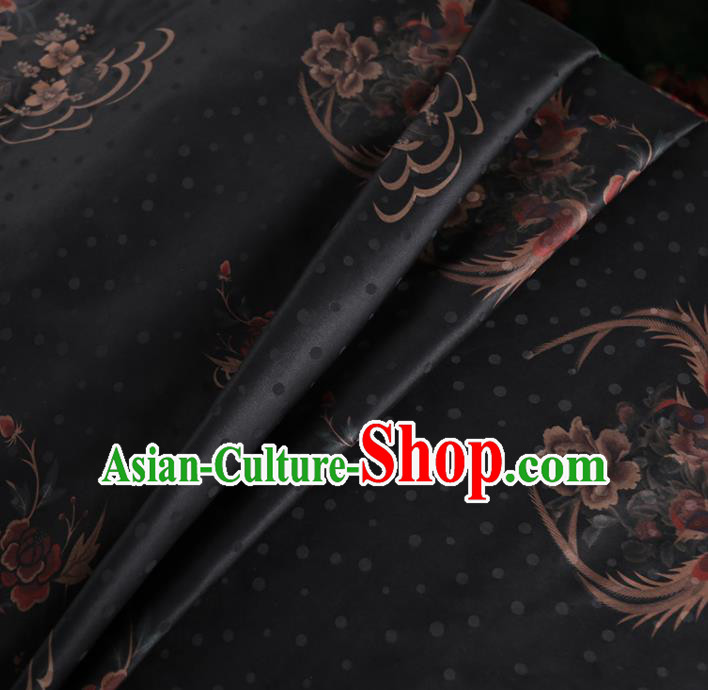 Chinese Classical Phoenix Peony Pattern Design Black Mulberry Silk Fabric Asian Traditional Cheongsam Silk Material