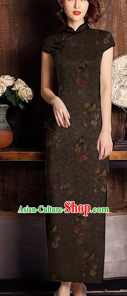 Chinese Classical Flowers Pattern Design Brown Mulberry Silk Fabric Asian Traditional Cheongsam Silk Material