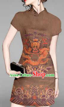 Chinese Classical Dragon Pattern Design Brown Mulberry Silk Fabric Asian Traditional Cheongsam Silk Material