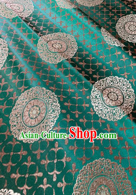 Chinese Classical Round Flowers Pattern Design Green Brocade Fabric Asian Traditional Satin Tang Suit Silk Material