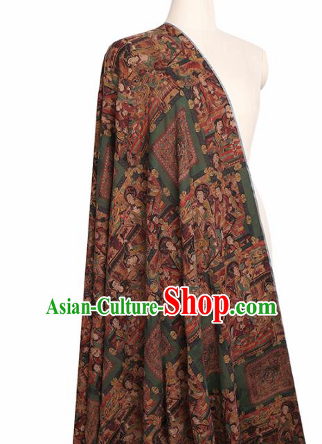 Chinese Classical Bodhisattva Pattern Design Deep Brown Mulberry Silk Fabric Asian Traditional Cheongsam Silk Material