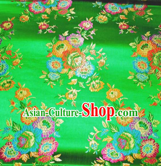 Chinese Classical Royal Flowers Pattern Design Green Brocade Fabric Asian Traditional Satin Tang Suit Silk Material