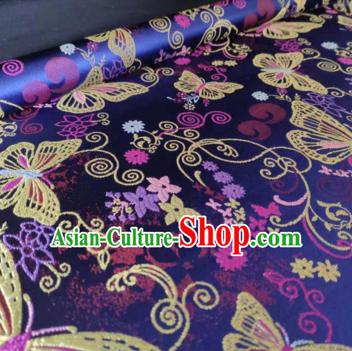 Chinese Classical Royal Butterfly Pattern Design Navy Brocade Fabric Asian Traditional Satin Tang Suit Silk Material