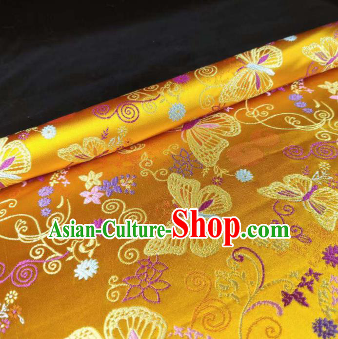 Chinese Classical Royal Butterfly Pattern Design Golden Brocade Fabric Asian Traditional Satin Tang Suit Silk Material