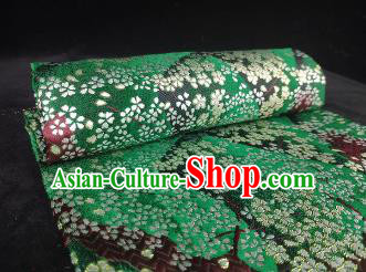 Japanese Classical Sakura Pattern Design Green Brocade Fabric Asian Traditional Satin Kimono Silk Material