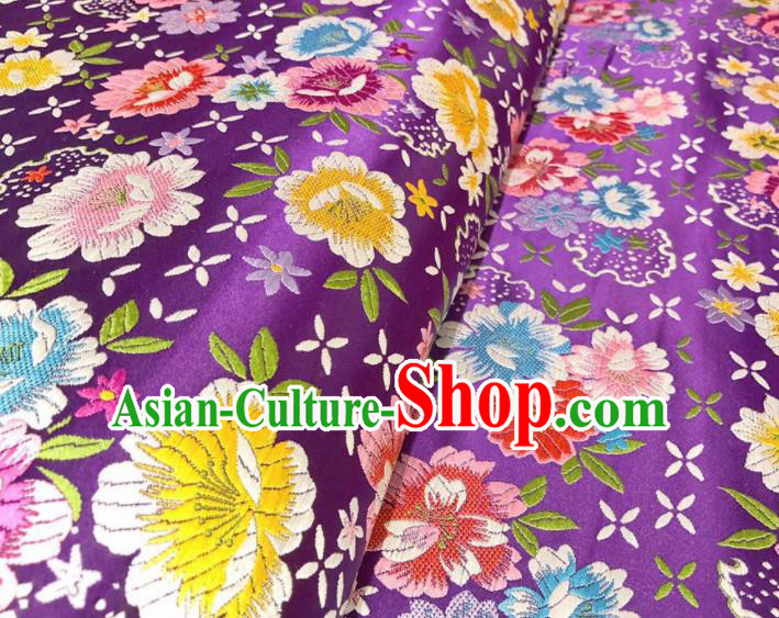 Chinese Classical Beautiful Flowers Pattern Design Purple Brocade Fabric Asian Traditional Satin Silk Material